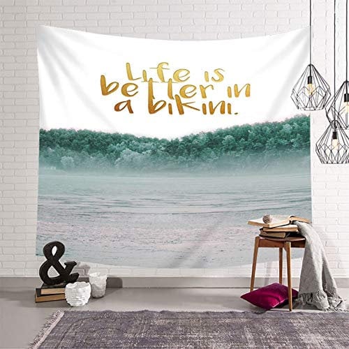 Beydodo Wandteppich Zimmer, Tapisserie Wall Hanging 210x140CM Wandbehang Modern Wohnzimmer Jugendzimmer Wald Fluss mit Life is Better In A Bikini