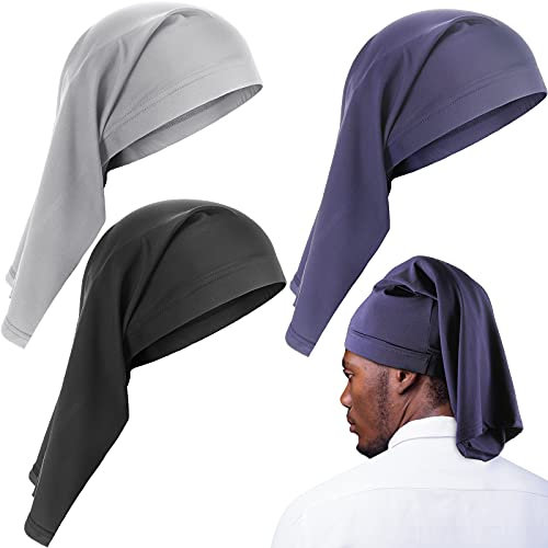 3 Pieces Satin Lined Dread Loc Cap Long Braid Cap Elastic Dreadlock Tube Sock for Full Cover Hair Stocking Night Sleep Bonnet, Gray, Blue, Black, One size