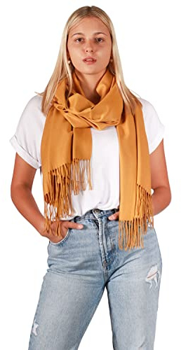 DOLCE ABBRACCIO by RiemTEX Damen Winter Schal kuschelig und warm Winterschal mit Fransen Schals Damenschal in Unifarben
