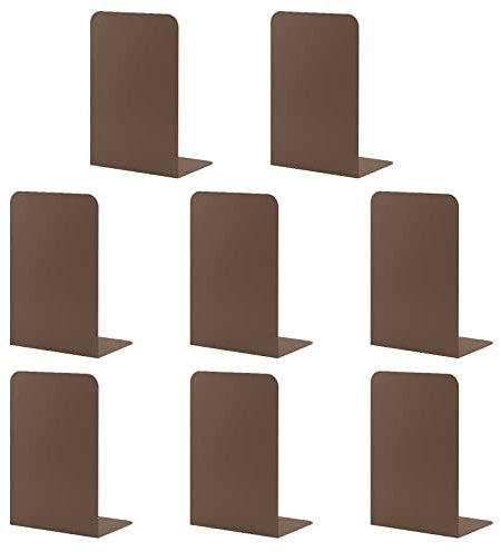 MSDADA -Serre-Livre Metal, 4 Paires Serre-Livres Enfants,Anti-Rayures Serre-Livres Design, pour Bureaux,Décoratifs, Étagères, Écoles et Librairie (Brun)