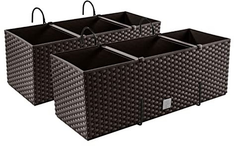 2X Blumenkasten Blumentopf Rattan-Optik mit Halterungen Pflanztopf Balkonkasten Pflanzkästen, Umbra