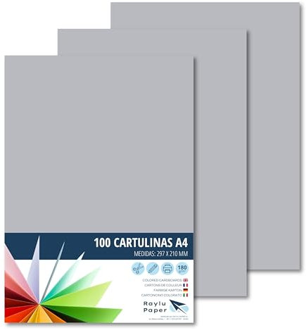 RAYLU PAPER – Tonpapier A4, 100 Stück Kartonpapier 180g/m², 210 x 297 mm, professionelle farbige Kartons für Büro, Kopierpapier, Buntes Papier zum Basteln (Hellgrau)