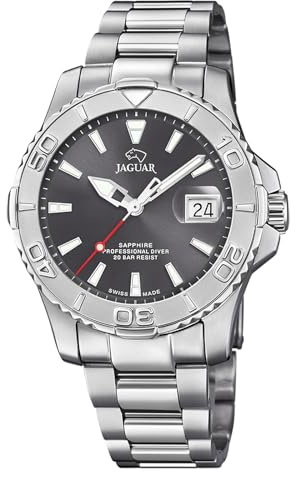 JAGUAR J969/3 Couples Diver Herrenuhr, Gehäuse aus Edelstahl 316L, silberfarben, Armband aus 316L-Edelstahl, silberfarben