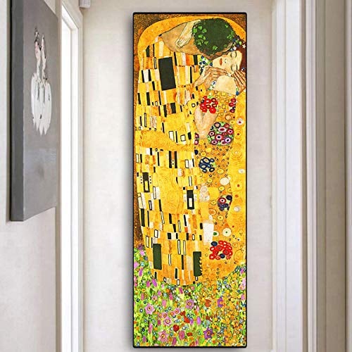 Künstler Gustav Klimt Kuss Abstrakte Sammlung Ölgemälde auf Leinwand Poster und Drucke Cuadros Wandkunstbilder für Wohnzimmer 60 x 180 cm (24 x 71 Zoll) mit Rahmen
