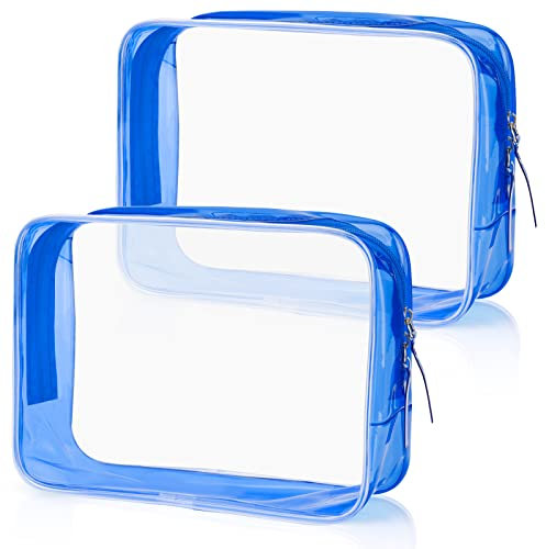 GoldRock 2 Stück Flugzeug Wasserdichte Kosmetiktasche Transparent, Blau Flüssigkeiten Beutel Handgepäck, Zip Beutel Flugzeug, Kulturbeutel Transparent für Urlaub, Reisen, Badezimmer
