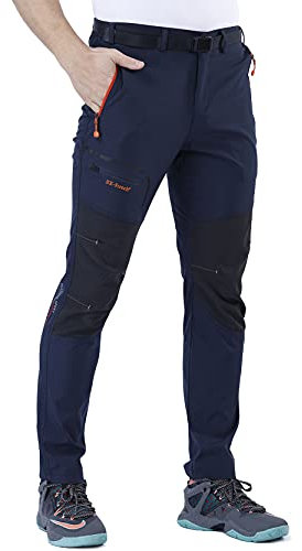 CARETOO Herren Wanderhose Trekkinghose Outdoorhose Softshellhose Funktionshose Skihose Verdickte Warm Atmungsaktiv Wasserdicht Winddicht Winter Blau mit Fleece, L