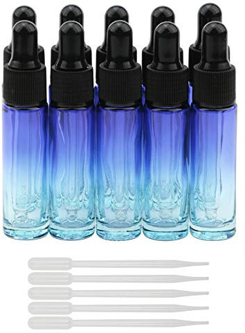 Pxyelec 10Pcs Dropper Bottles Set, 10ml (1/3 oz) Blue Gradient Glass Dropper Bottle with 5ml Tapered Plastic Droppers, Essential Oils Perfume Makeup Refillable Bottles Vial