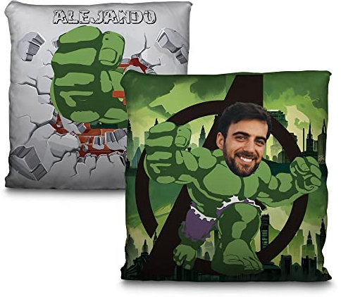 LolaPix Superhelden-Kissen. Personalisiertes Kissen mit Foto und Namen. Originelle Geschenke. Disney-Prinzessinnen. Superhelden. 100% beidseitig Bedruckt. Inklusive Füllung. Hulk