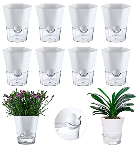 8 Packungen transparente, selbstbewässernde Töpfe für Zimmerpflanzen, 10.9 cm, selbstwässernde Pflanzgefäße, Orchidee, Kunststoff-Blumentöpfe für afrikanisches Veilchen, Kräuter, Gartentöpfe