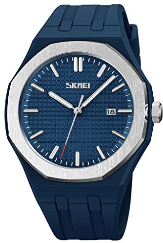 SKMEI Armbanduhr, für Herren, Silikon, leicht ablesbar, wasserdicht, Sport, Freizeit, modisch, analog, Quarz, leuchtend, Geschenk für Väter, Schwarz, G9299blue, modisch