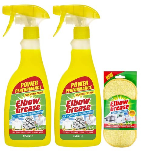 2X Elbow Grease All-purpose Degreaser Spray- 2X 500 ml- Effective Cleaner Formula for Kitchen, Fabric, and Metallic Surfaces with Elbow Grease Scrubbing Pad