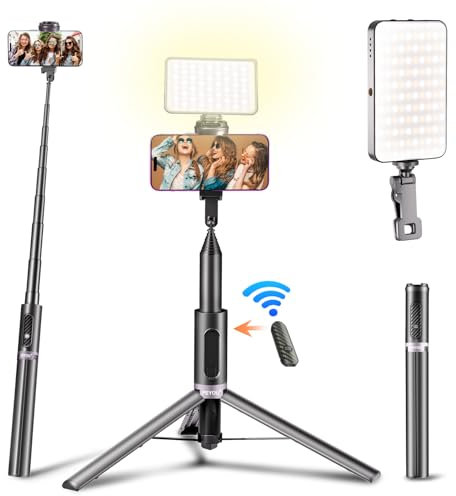Selfie Stick, PEYOU 57 Portable Selfie Stick Tripod With Detachable Fill Light Extendable Anti-shake Selfie Stick with Bluetooth Remote for iPhone Android Samsung/Camera/GoPro/Laptop