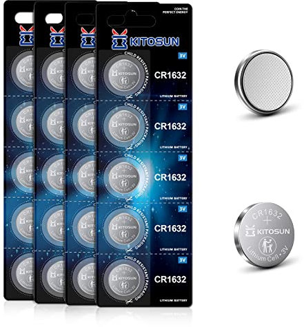 Kitosun CR1632 3V Lithium Knopfzellen Batterien – CR 1632 Lithium Zelle Knopf Batterie Akku für Toyota Prius Auto Schlüsselanhänger Fernbedienung Reifendruck Herzfrequenzmesser Sensor (20 Stück)