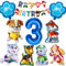Geburtstag Luftballons Hund, 10 Stück Folienballons Tier Kit, XXL Zahl 3 Ballon Blau, 6 Geformte Hund Ballons, Hundepfote, für Theme Party Supplies, Kindergeburtstag Deko