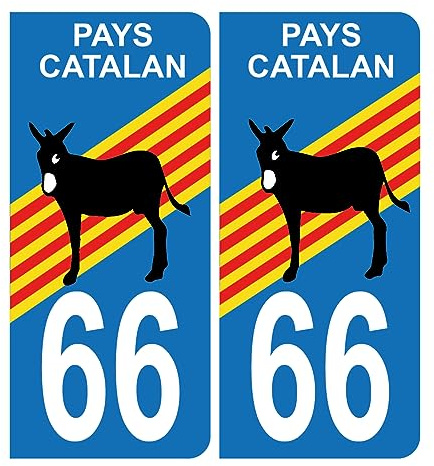 HADEXIA Aufkleber für Nummernschild, 66 Logo, Wappen des katalanischen Landes, Logo Esel