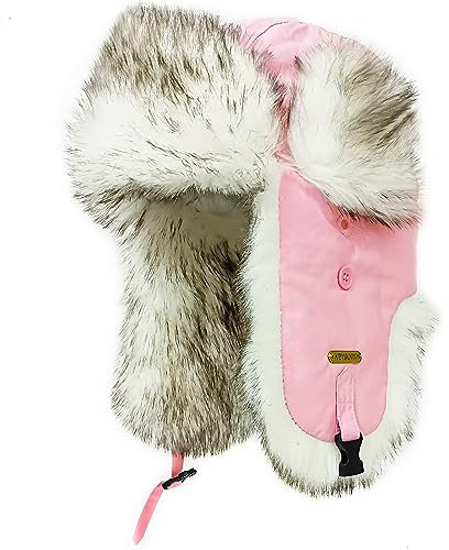 HEYANN Pink Uschanka Fellmütze Damen Trapper Fliegermütze Herren Russenmütze Damen Fellmütze Warme Mütze mit Ohrenklappen Winter Bomber Hut Wintermütze für Herren (L/XL, Rosa)