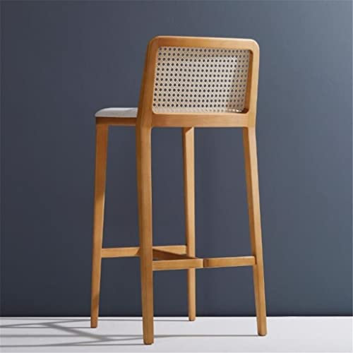 SilteD Chaises de Bar Chaise de Bar Chinoise en Bois Massif Pieds Hauts Tabouret Dossier en Rotin Chaise d'îlot pour Chambre à Coucher (Couleur : Argento, Taille : H75CM)