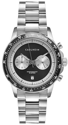 Carlheim Men's Watches Aksel 4005 Silver Black Link Tachymeter