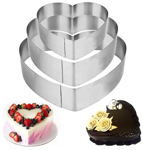 Jognee Lot de 3 cercles à gâteau en acier inoxydable - 10/15/20 cm - Cadre de cuisson - Rond - Pour la préparation de gâteaux et de pâtisseries - Cœur