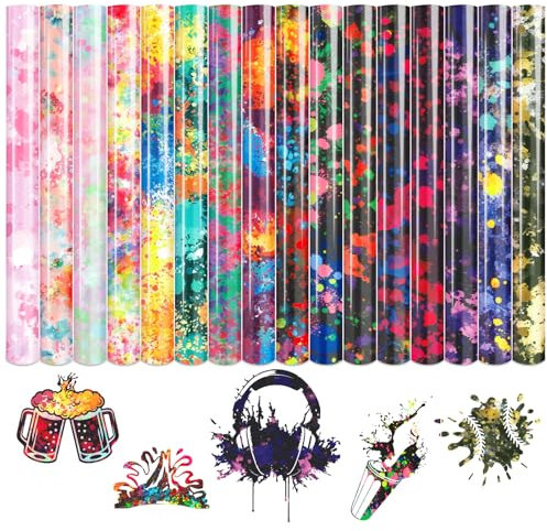 Tintnut Heat Transfer Vinyl Spritzer Plotterfolie Textil,flexfolie plotter textil,16Pack 30cmx25cm