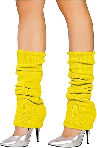 SUNSHINE YELLOW Pair of Knitted Leg Warmers Warm Fashion Festival Ice Skating Dance 80s Fancy Dress Party Accessory