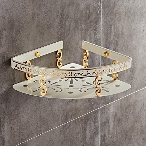 Badezimmerregal, Badezimmerwandkorb, Badezimmerregal, Eckregal aus Aluminium, for Badezimmer, Seife, Dusche, Badregal, Shampoo-Halter, Wandmontage, Weiß und Gold geschnitzt ( Color : W and G One Tier