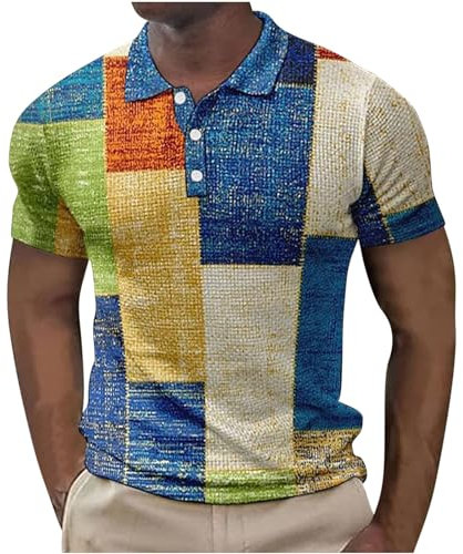 Men Retro Polo Shirts Classic Turn-Down Collar Short Sleeve Vintage Printed Polos Summer Golf Athletic Slim Fit Henley T Shirt Side Split Tops Business Work Casual Sport Polos Plus Size Polos M-4XL
