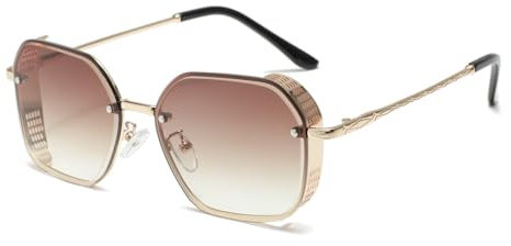 Long Keeper Retro Punk Square Sunglasses for Men Women Steampunk Sunglasses Gold Metal Frame Punk Rock Style Sun Glasses Unisex Vintage Shades UV Protection