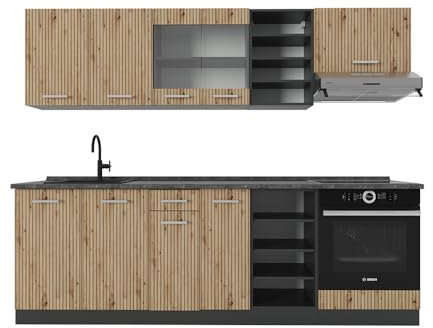 Vicco Küchenzeile R-Line, Artisan Eiche/Anthrazit, 240 cm ohne Arbeitsplatte