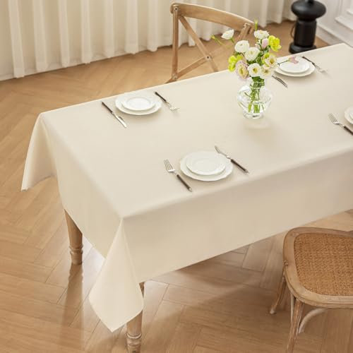 Moonooda Tischdecke Beige Waschbar, 140X200cm Tischdecken Tischtuch aus Polyester, Leicht wasserabweisend mit Lotuseffekt, Dauerhaft Kratzfest für Haus, Hochzeiten, Party