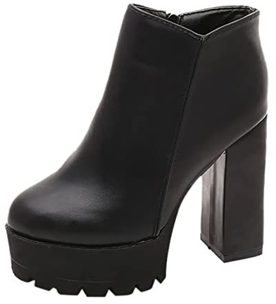 Generico Stivali da Lavoro Alti Stivali Gomma Donna 2022 Europei E Americani Autunno E Inverno Nuovo Pile Caldo Rotonda Tacco Spesso Stivali da Donna Tacco Super Scarpe Lavoro Donna S3 (Black, 37)