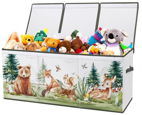 Caja de Juguete Extra Grande con Tapa Abatible, Caja Almacenaje Oxford Plegable con Asa para Niños Niñas, Baúl Juguetes y Almacenamiento Impermeable Resistente, 96×32×40 (Animales de invierno)