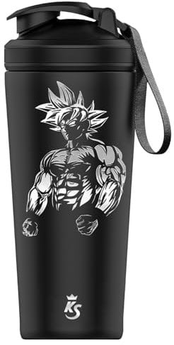 KING SHAKER Edelstahl Shaker - schwarz, 750ml, auslaufsicher - Spülmaschinenfest - BPA frei - mit Mixball und Trageband (BULK)