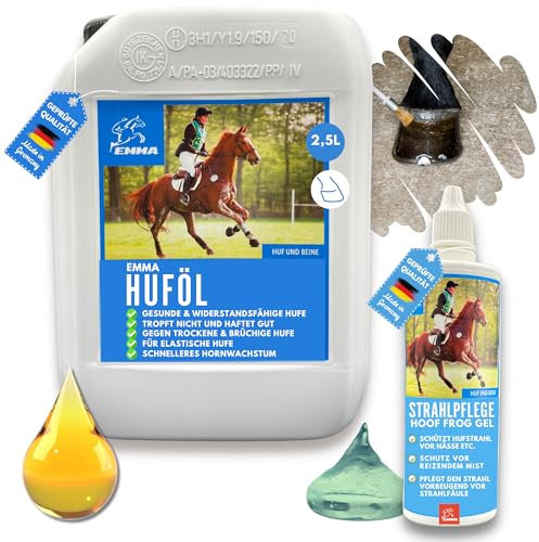 Huföl Pferd Kanister & Strahlpflege Pferd 2,5L 120ml Huffett Pony I Hufpflege für Pferde Hufe & Strahl für trockene Hufe I Huffestiger Pferd I Hufsalbe I Huf Öl Strahlfäule Pferd Mittel Hufwachstum