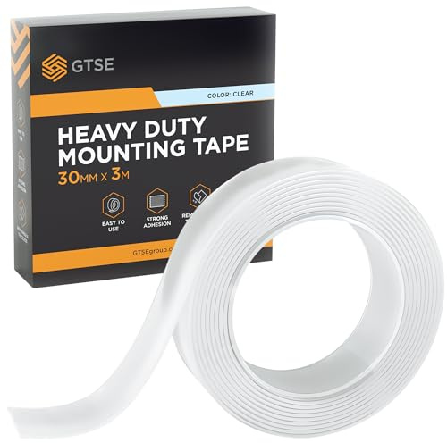 GTSE Double Sided Mounting Tape - Heavy Duty Adhesive 30mm x 3m Clear Nano Tape for Picture Hanging, Removable Sticky Pads, Posters, Wall Décor, Carpets, DIY Projects – Strong & Versatile Solution