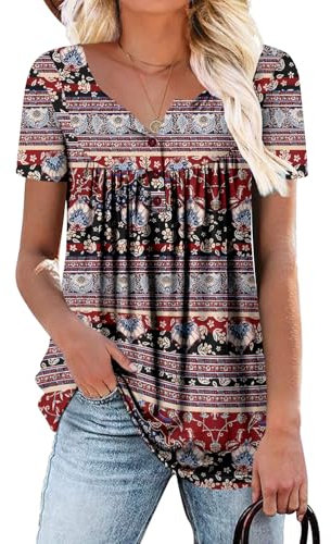 CHICZONE Womens Short Sleeve V Neck Tops Henley Shirts Summer Shirts Loose Fit for Leggings