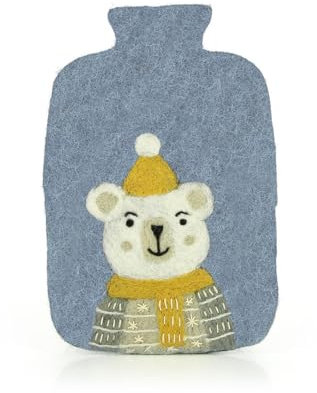 Wärmflaschenbezug BÄR aus Wollfilz, Hülle für Wärmflaschen bis 2 Liter, Kinder Wärmflaschenbezug, Süße Flaschenhülle, Fair Trade Nepal