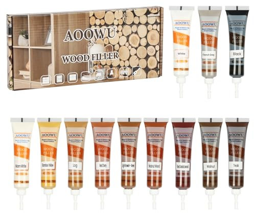 AOOWU Reparador Arañazos Madera, 12 Colores Kit de Reparación Madera, Reparador Arañazos Madera Masilla, Masilla para Masilla para Reparar Rayones y Decoloraciones en Pisos, Gabinetes, Puertas