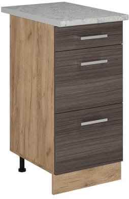 Vicco Küchenunterschrank R-Line, Edelgrau, 40 cm mit Schubladen, AP Marmor