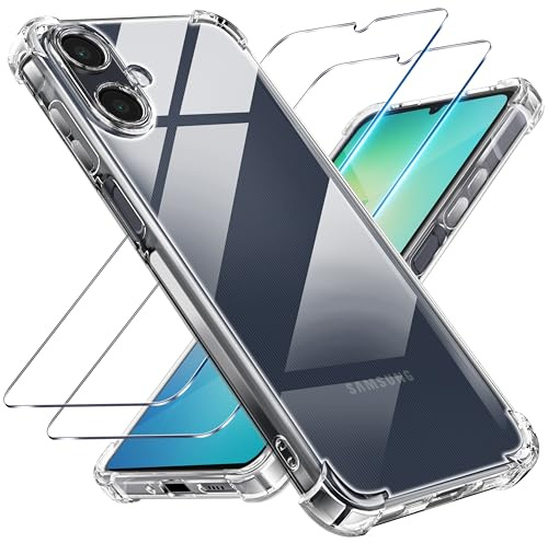 Tentoki 3 en 1 Coque et Verre Trempé pour Samsung Galaxy A06, [Coussin d'air Intégré] Anti-Jaunissement Souple TPU Bumper Coque Protection pour Samsung a06S 4g, Transparente