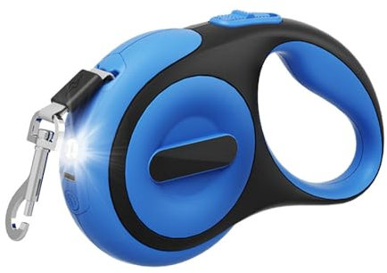 Hundeleine 5m, Einziehbar Hunde Rollleine mit LED Licht, Ausziehleine mit Schnellbremsknopf für Training und Spaziergänge für Kleine und Mittelgroße Hunde bis 75kg