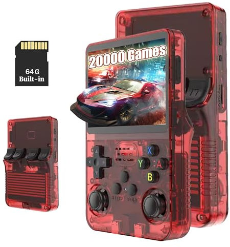 R36S Retro Handheld Game Console, 3.5-inch IPS Screen, 64G, 20,000+ Games, Portable Gaming Device for Kids & Adults, Supports Multiple Emulators (red)