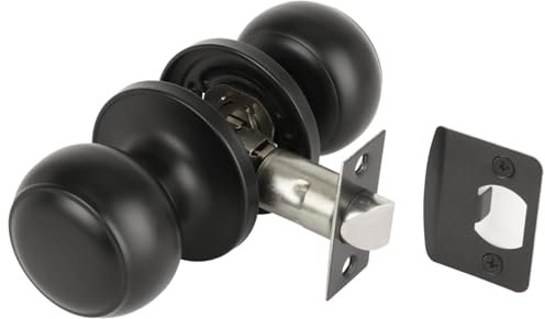 Hunta HANDLEZONE® Riva Passage Knobset, Non-Locking Interior Door Knobset, Adjustable 60-70mm Latch, 1 Set – Black Matt