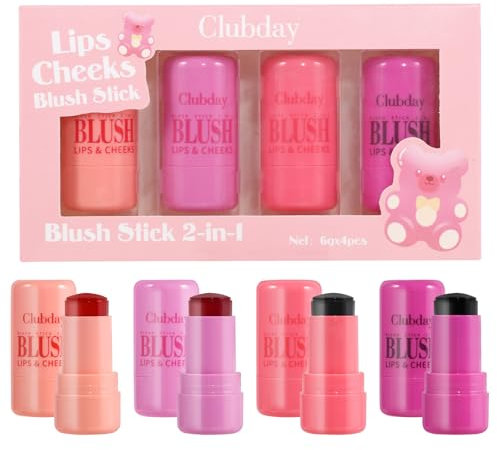 4 Pcs Jelly Blush Stick, Jelly Tint Stick, 4 Colours Jelly Blush, Moisturize and Blendable Blush for Cheek, Eyes, Lip