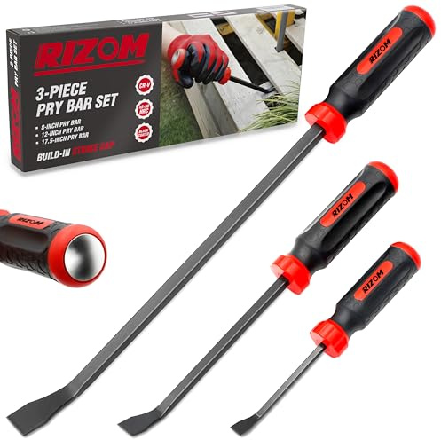 Rizom Pry Bar Set, 3-Piece Pry Bar with Strike Cap Handle, Angled Tip for Prying, Lifting and Pulling Objects