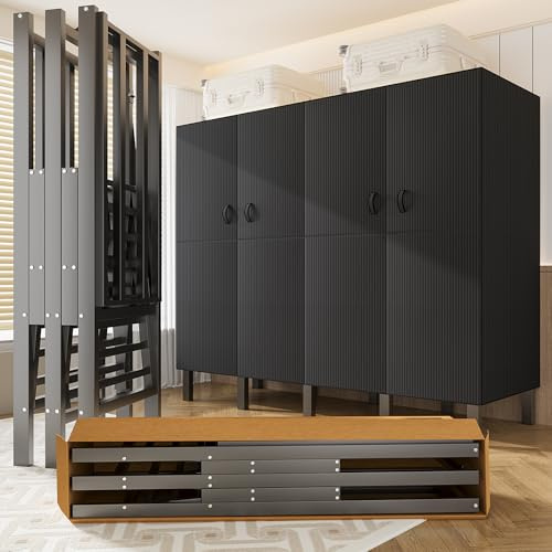 Heavy Duty Foldable Wardrobe with Cover, Portable Closets for Hanging Clothes, Max Load 1200lbs, Large Capacity Freestanding Armoires Portables Storage Covered Garment Racks (B,black Door, 150cm)