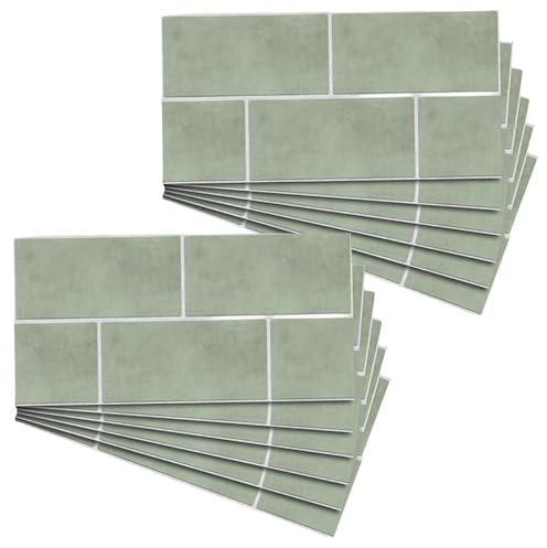 12 Fliesenaufkleber 30, 5 x 15, 2 cm Retro-Salbeigrün Küchenfliesenaufkleber wasserfest selbstklebend zum Abziehen und Aufkleben für Badezimmer und Küche