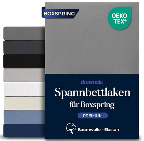 Dreamzie - Spannbettlaken Boxspringbett - 180x200 - Baumwolle Elasthan | Anthrazit · 35cm Hoch · Oeko-Tex zertifiziert · Elastikband · Spannbetttücher für Hohe Matratzen