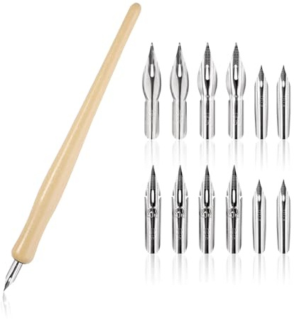 Yuannee Kalligraphie Stift Set,11PCS Comic Feder Set Halter Set Federhalter Kalligraphie Schreibfeder Kalligraphiestifte Zeichenstifthalter aus Holz mit Edelstahl Stiftfeder für Zeichnen Schreiben