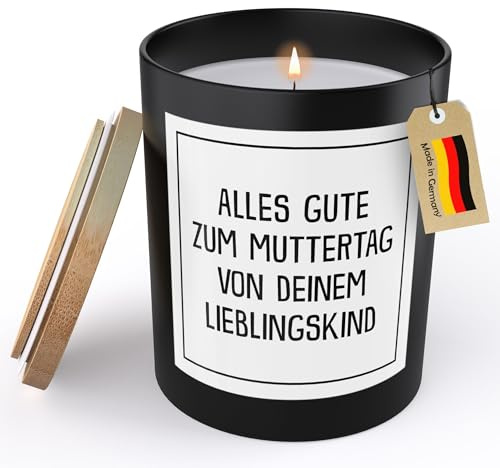(HANDGEMACHT) Alles Gute zum Muttertag Geschenk Mama Spruchkerze Von Lieblingskind Deko Sojawachs Kerze im Glas Schwarz Duftkerze Statement (VEGAN, ZITRUS)